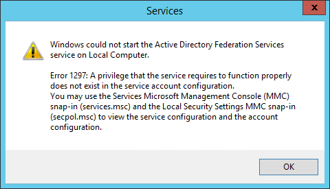 erreur 1297 service adfs 3.0