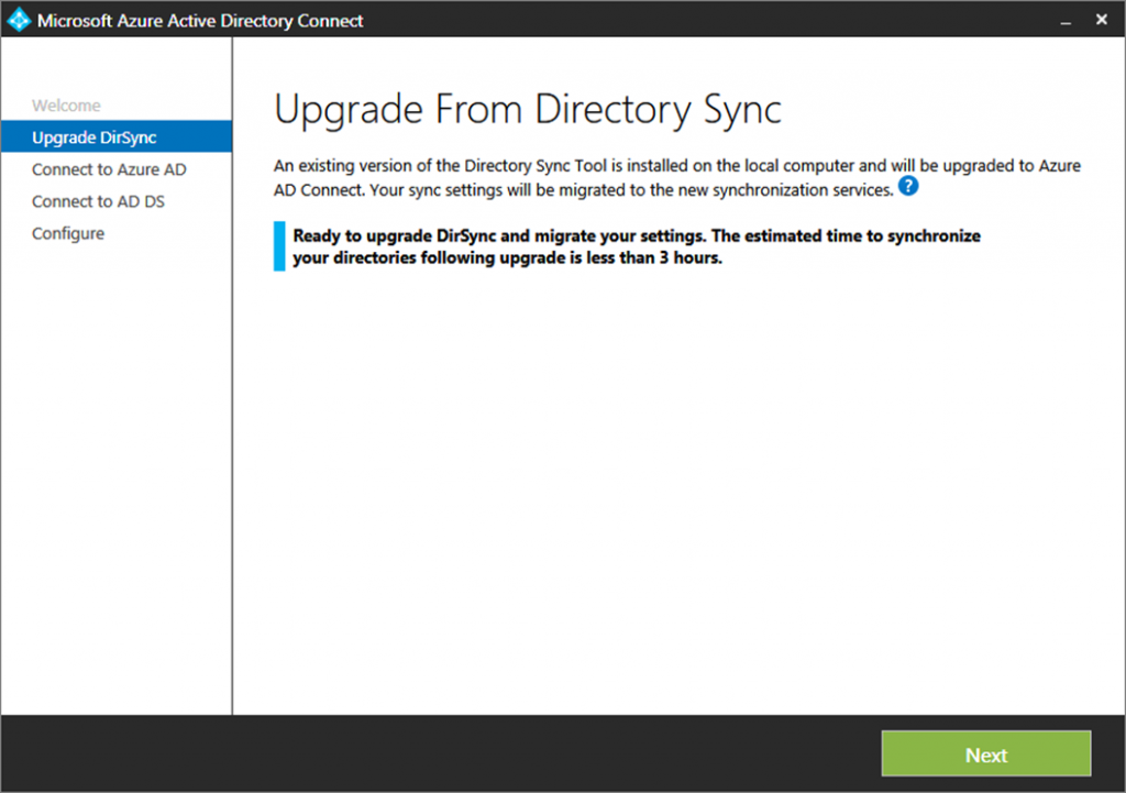 dirsync upgrade to azure ad connect